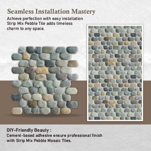 Strip Mix Stone Pebble Mosaic Tile for Wall | 5 Tiles per case