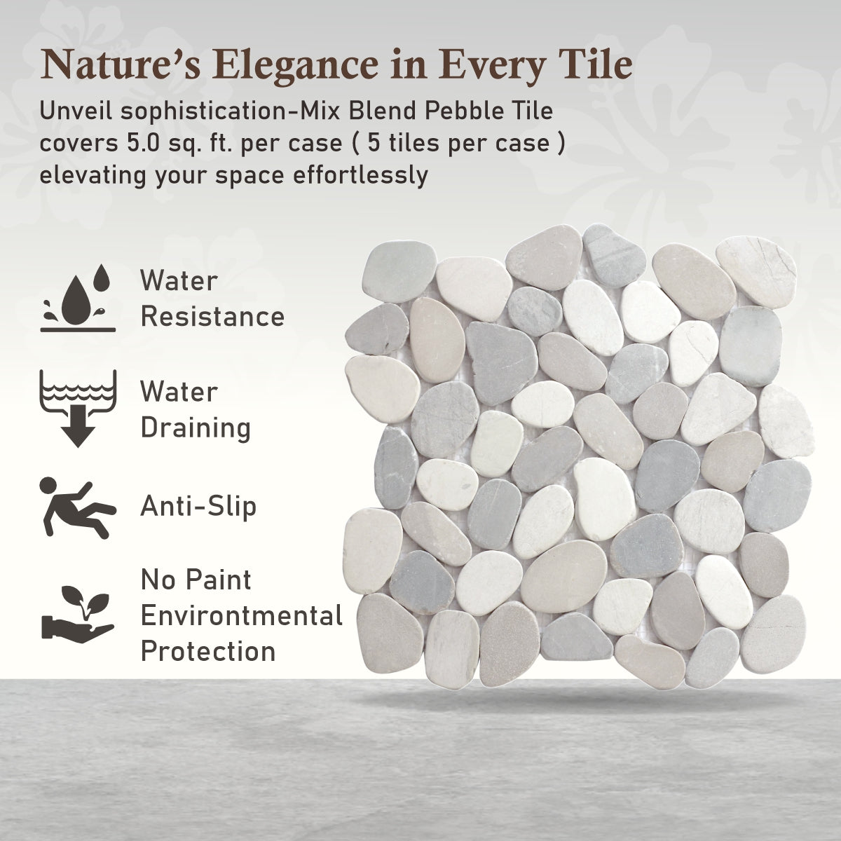 Mix Blend Sliced Pebble Mosaic Wall & Floor Tile | 5 Tiles per case