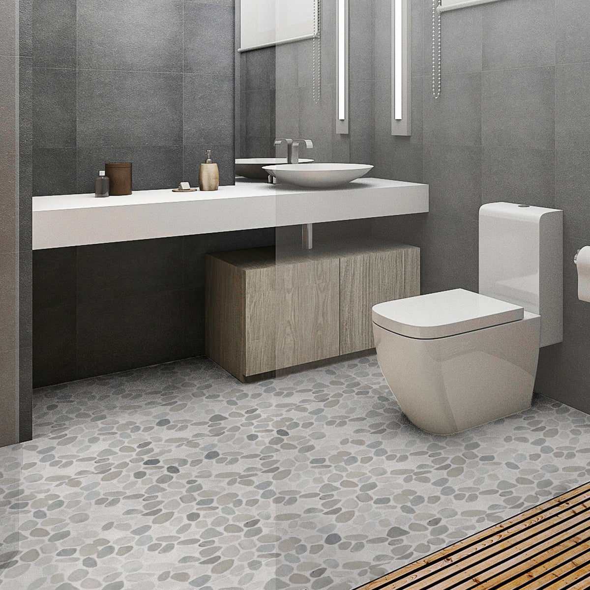 Mix Blend Sliced Pebble Mosaic Wall & Floor Tile | 5 Tiles per case