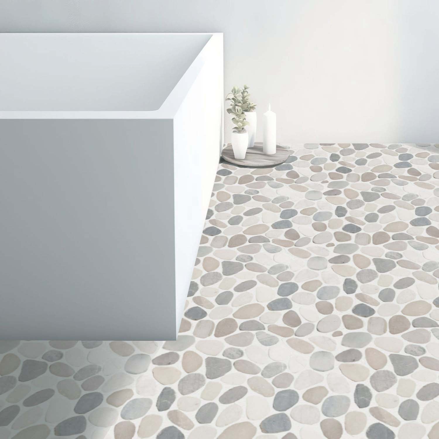 Mix Blend Sliced Pebble Mosaic Wall & Floor Tile | 5 Tiles per case