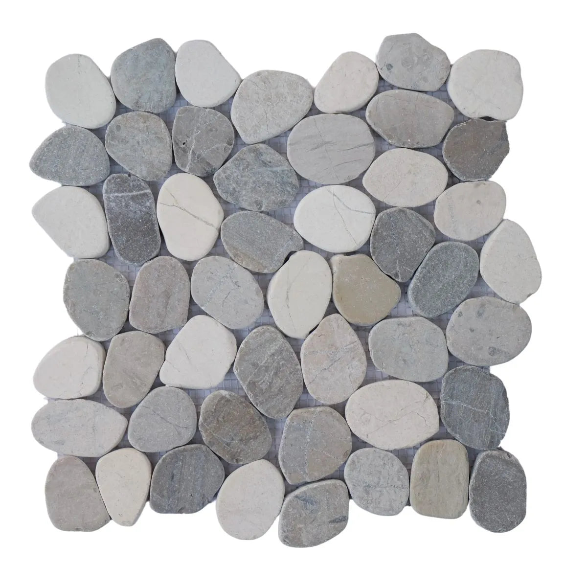 cloud sliced pebble tile sample without grout