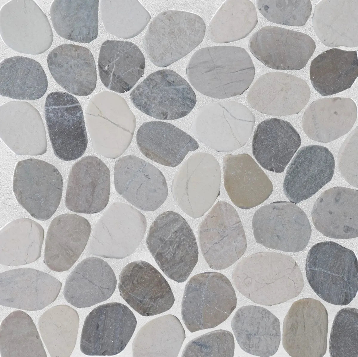 cloud sliced pebble tile sample with grout