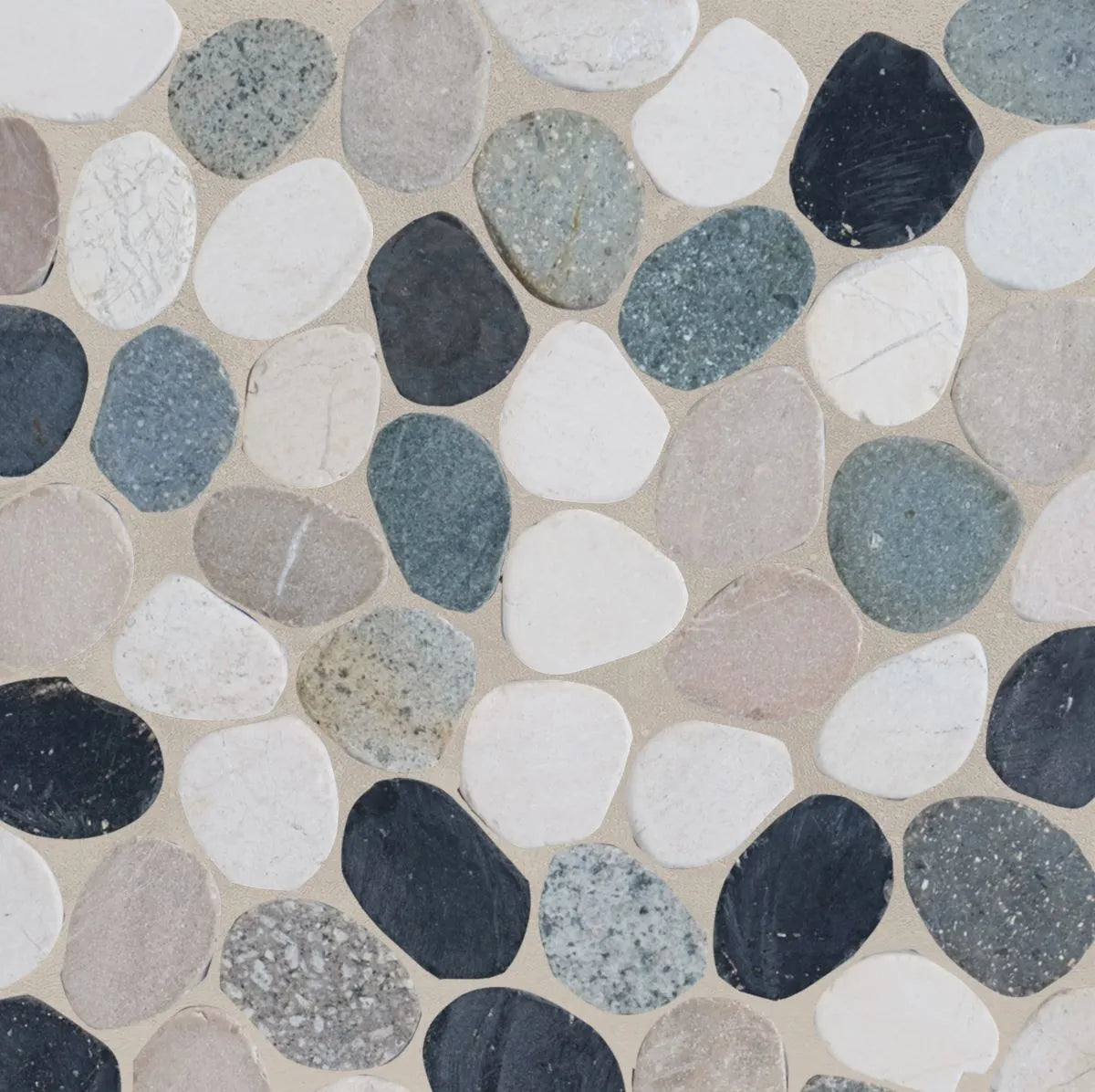 ibiza sliced pebble tile sample with grout