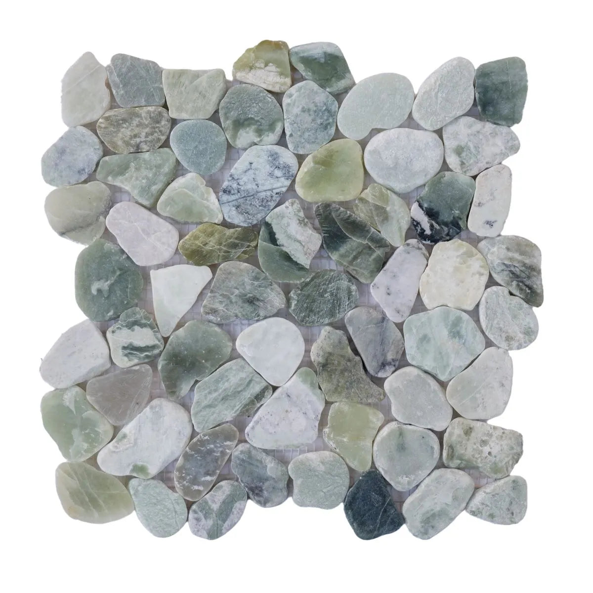 ocean green sliced pebble tile sample without grout