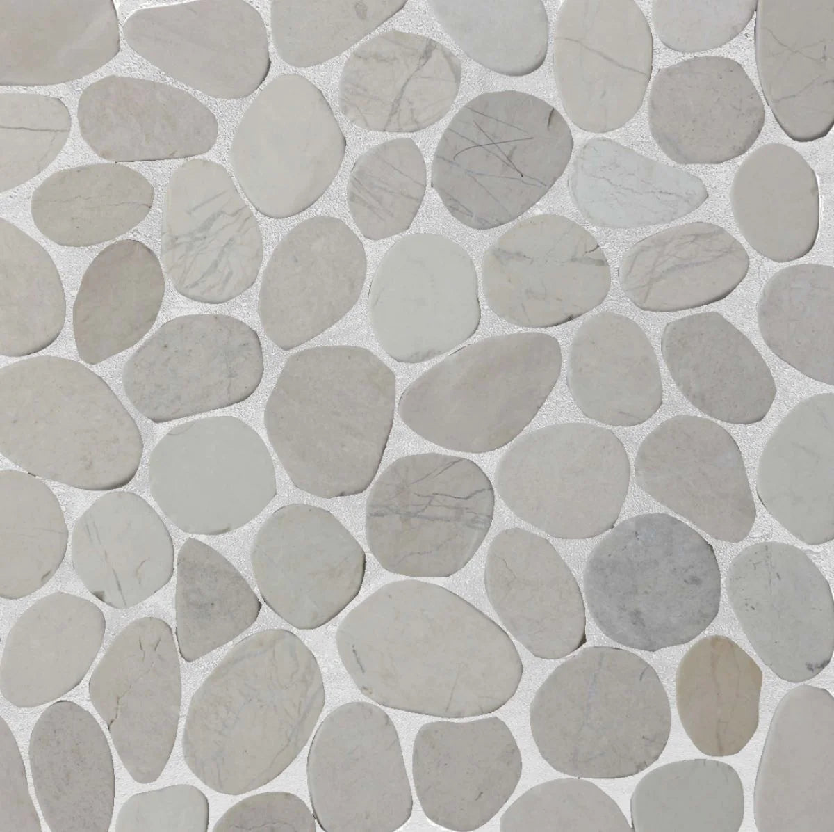 tan sliced pebble tile sample with grout