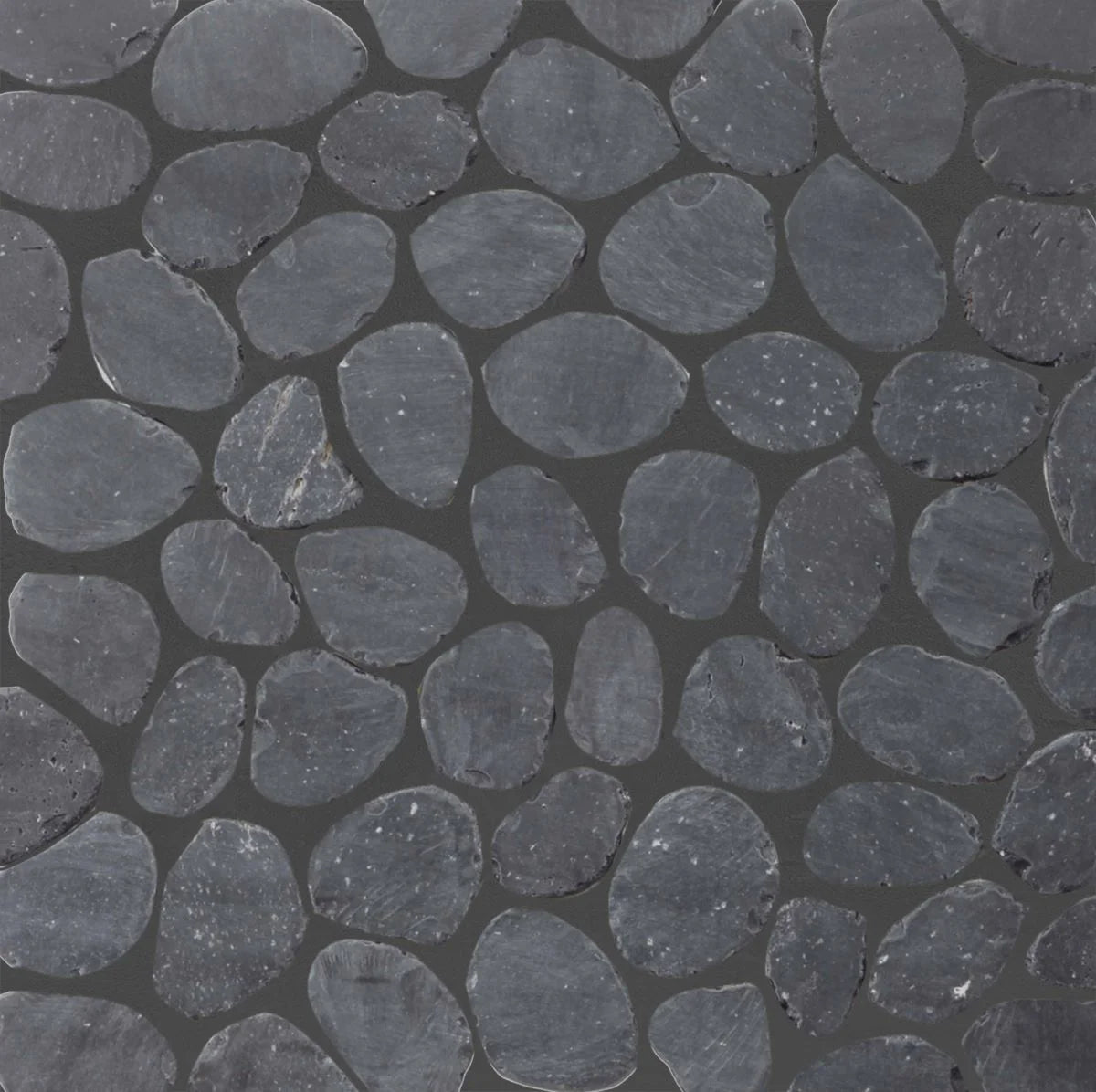 charcoal sliced pebble tile sample with grout