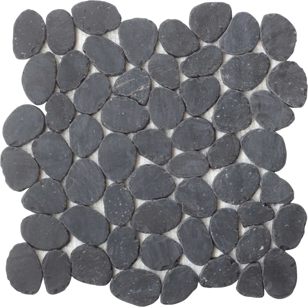 charcoal sliced pebble tile sample without grout