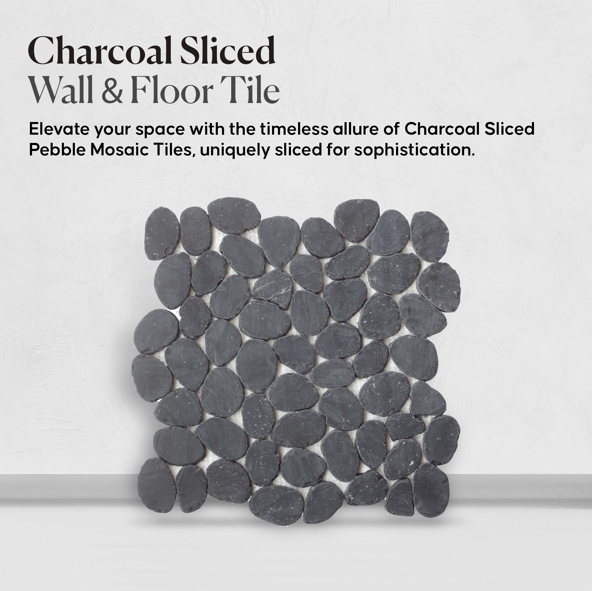 Black Mosaic Tile, Charcoal Sliced Pebble Mosaic Wall & Floor Tile