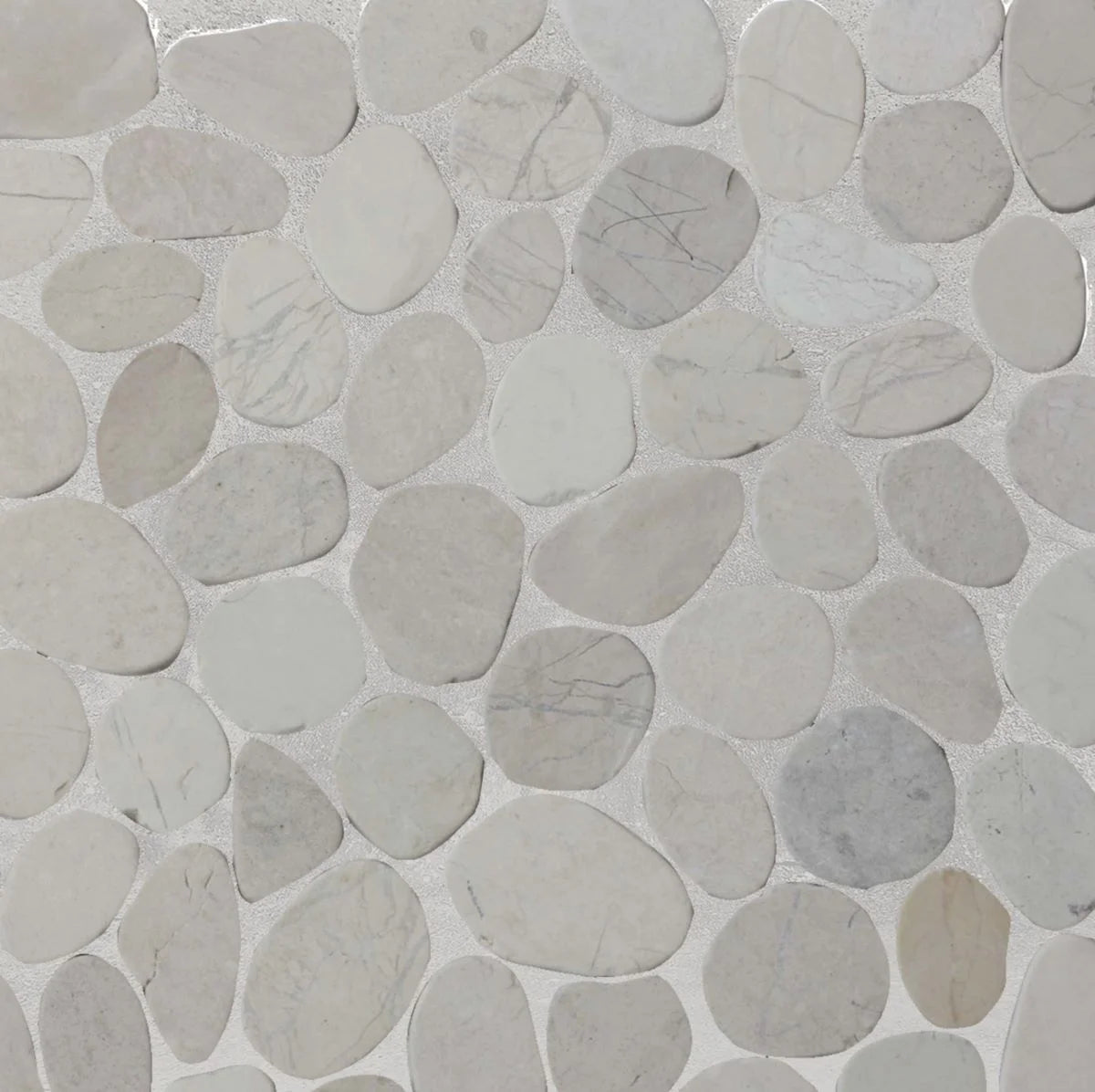 white timor sliced pebble tile sample with grout