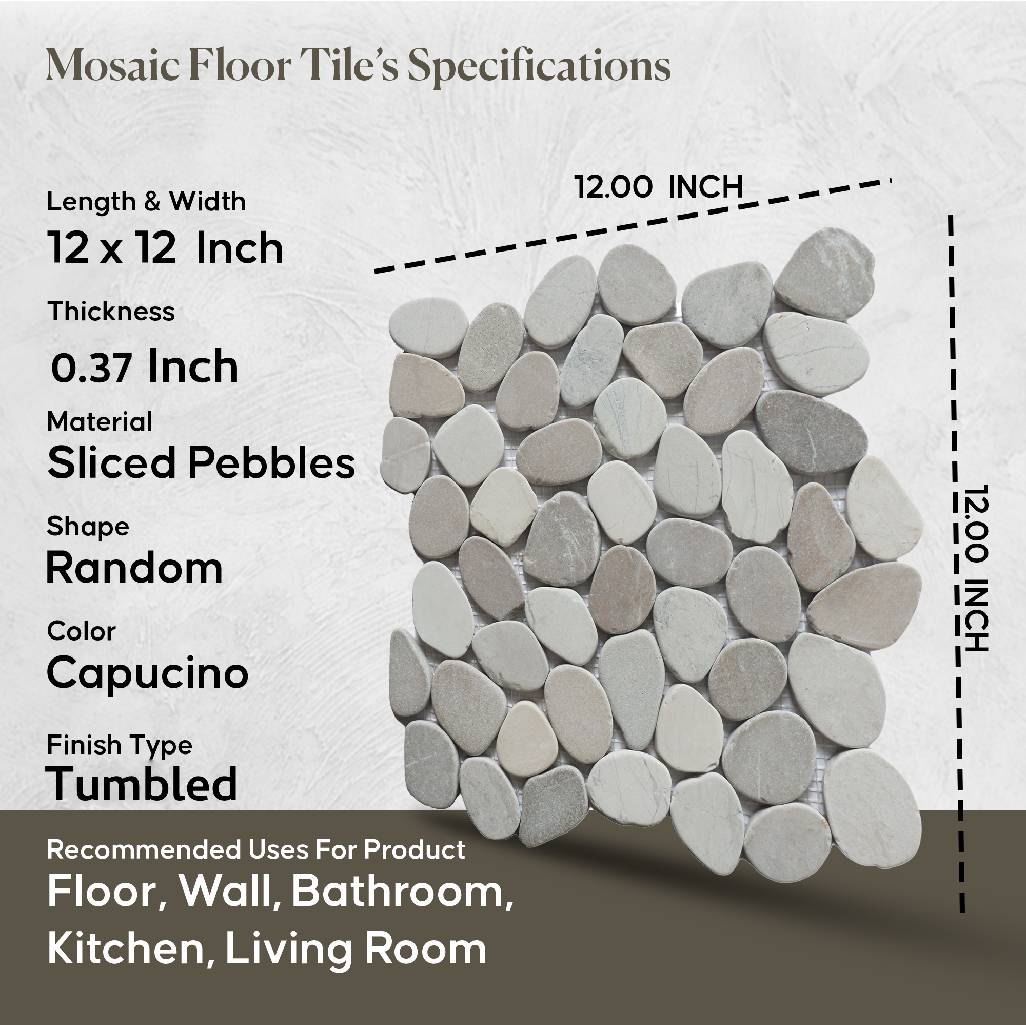 Decorative Mosaic Tiles, Capucino Sliced Pebble Mosaic Wall Floor Tile