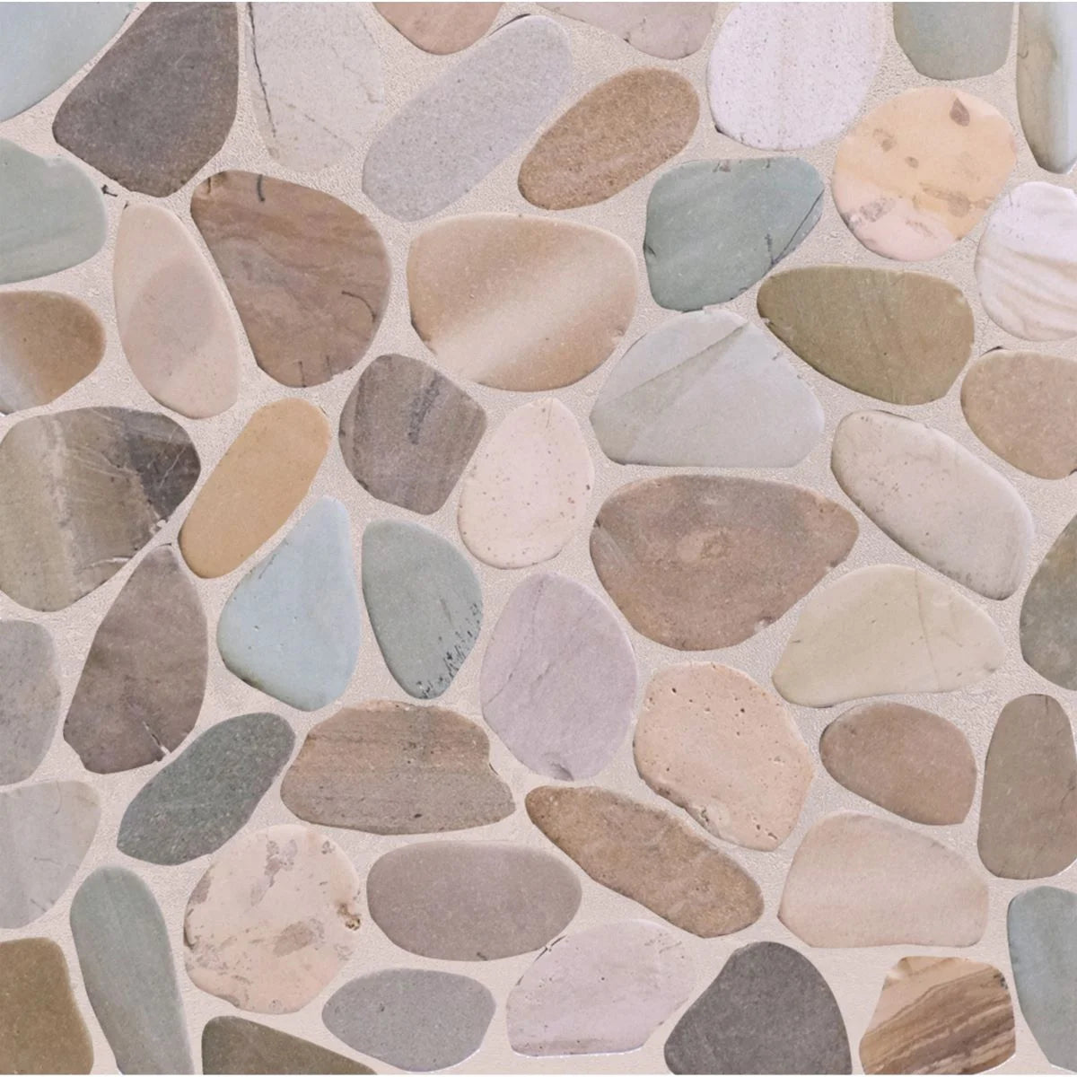 olive sliced pebble tile sample with grout