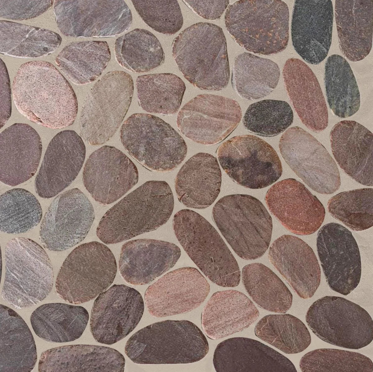 choco sliced pebble tile sample with grout