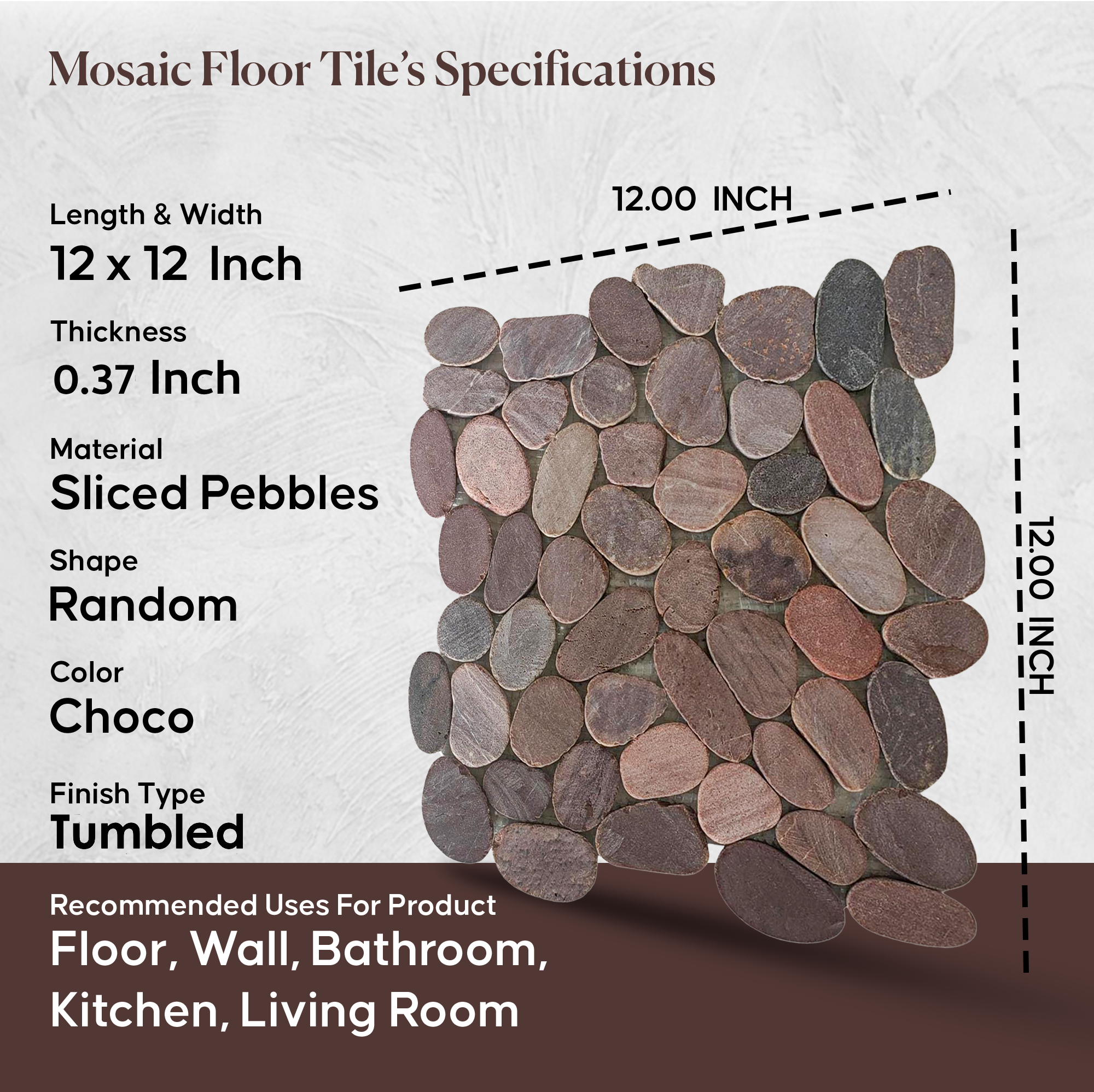 Choco Sliced Pebble Mosaic Wall & Floor Tile | 5 Tiles per case