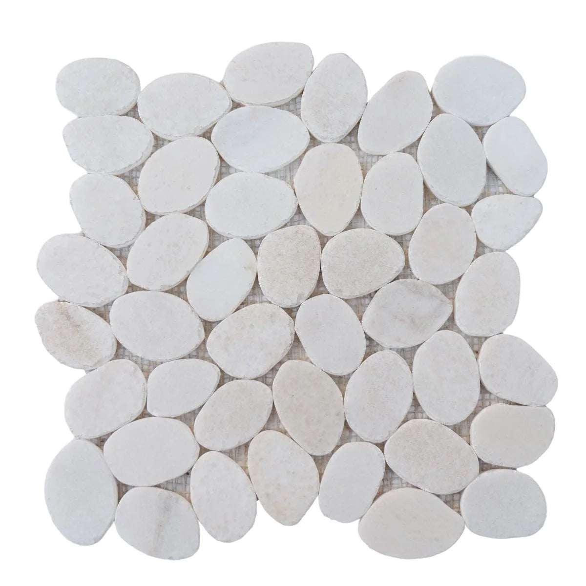 snow white sliced pebble tile sample without grout