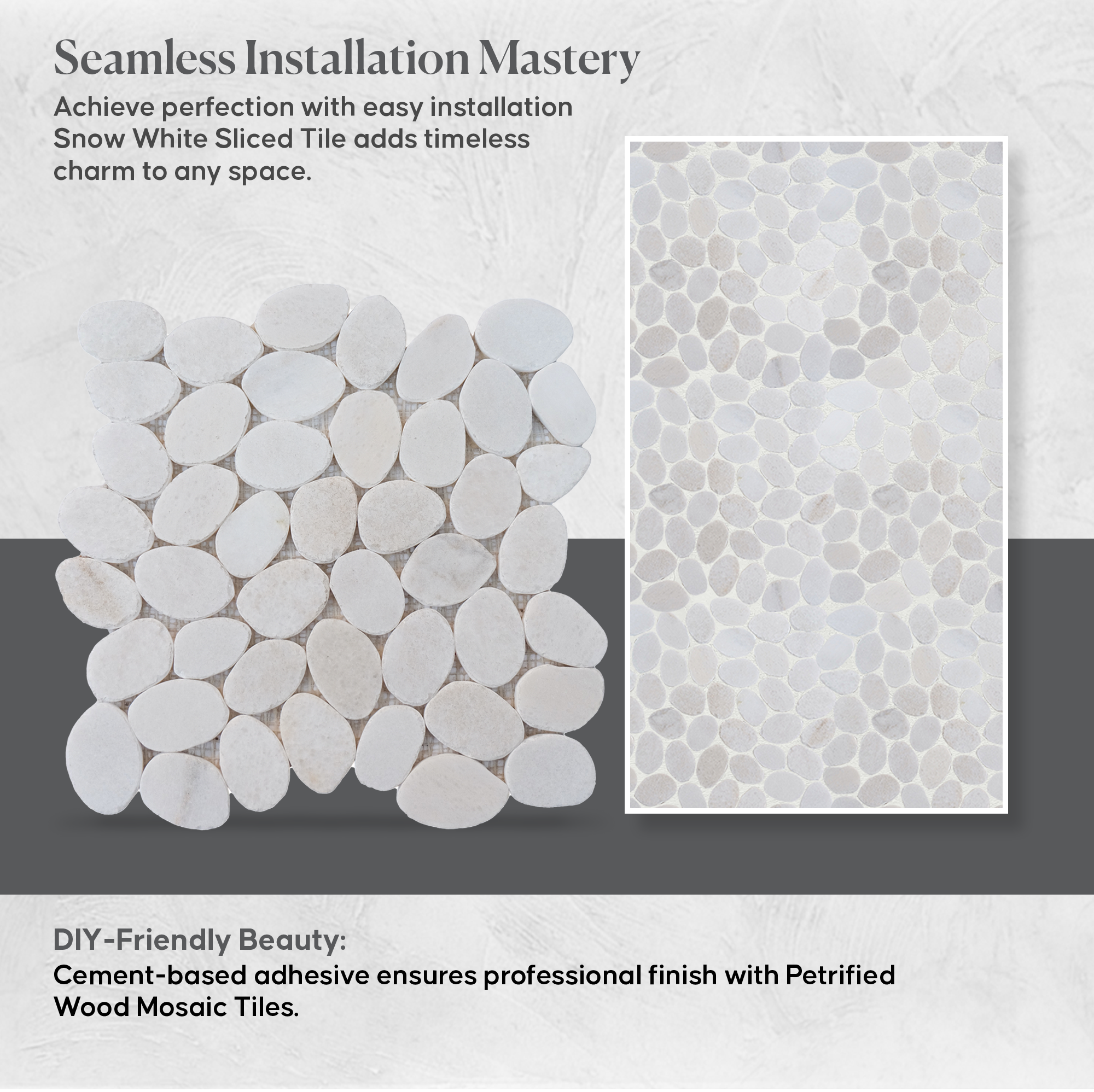 Snow White Sliced Pebble Mosaic Wall & Floor Tile | 5 Tiles per case