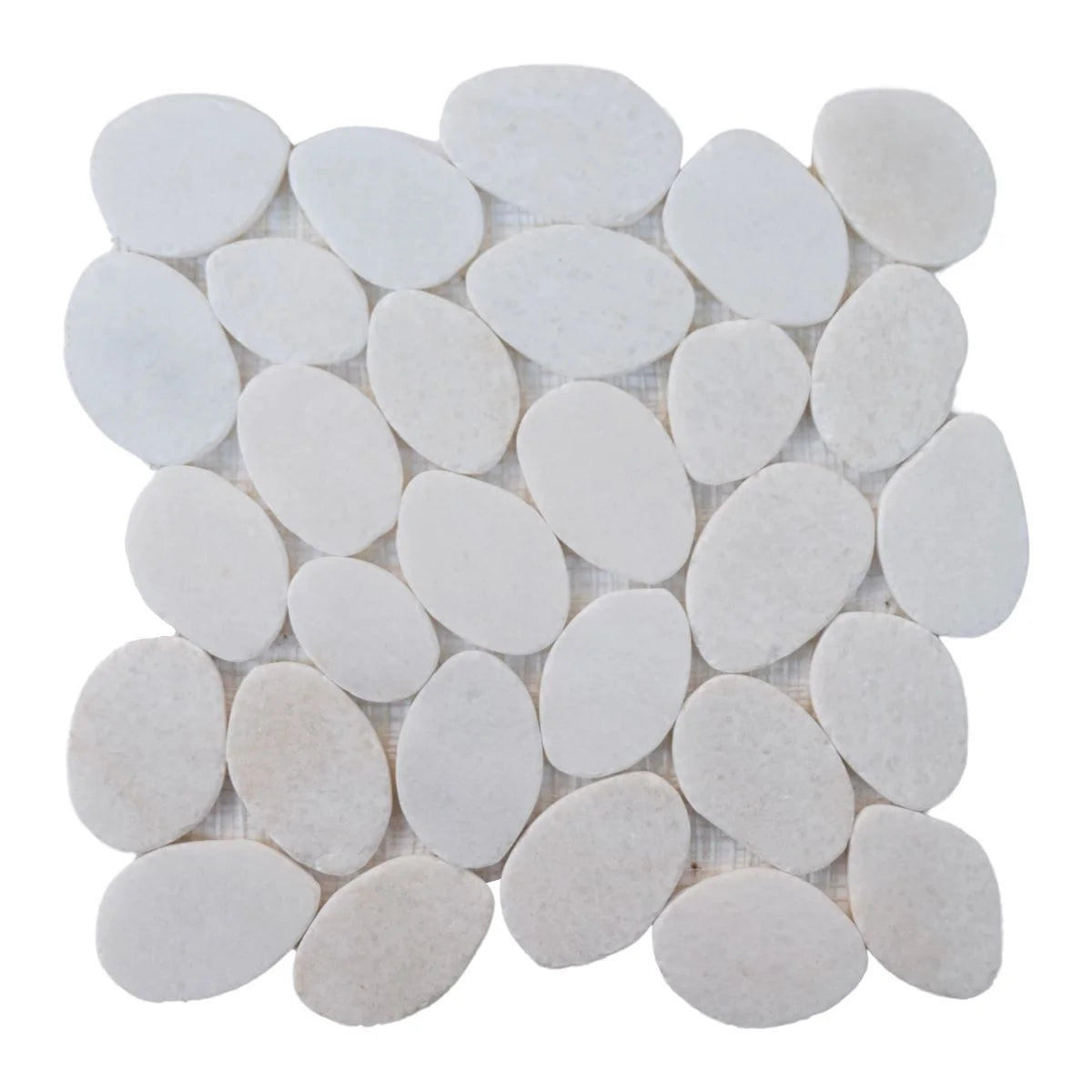 snow white sliced pebble tile sample without grout