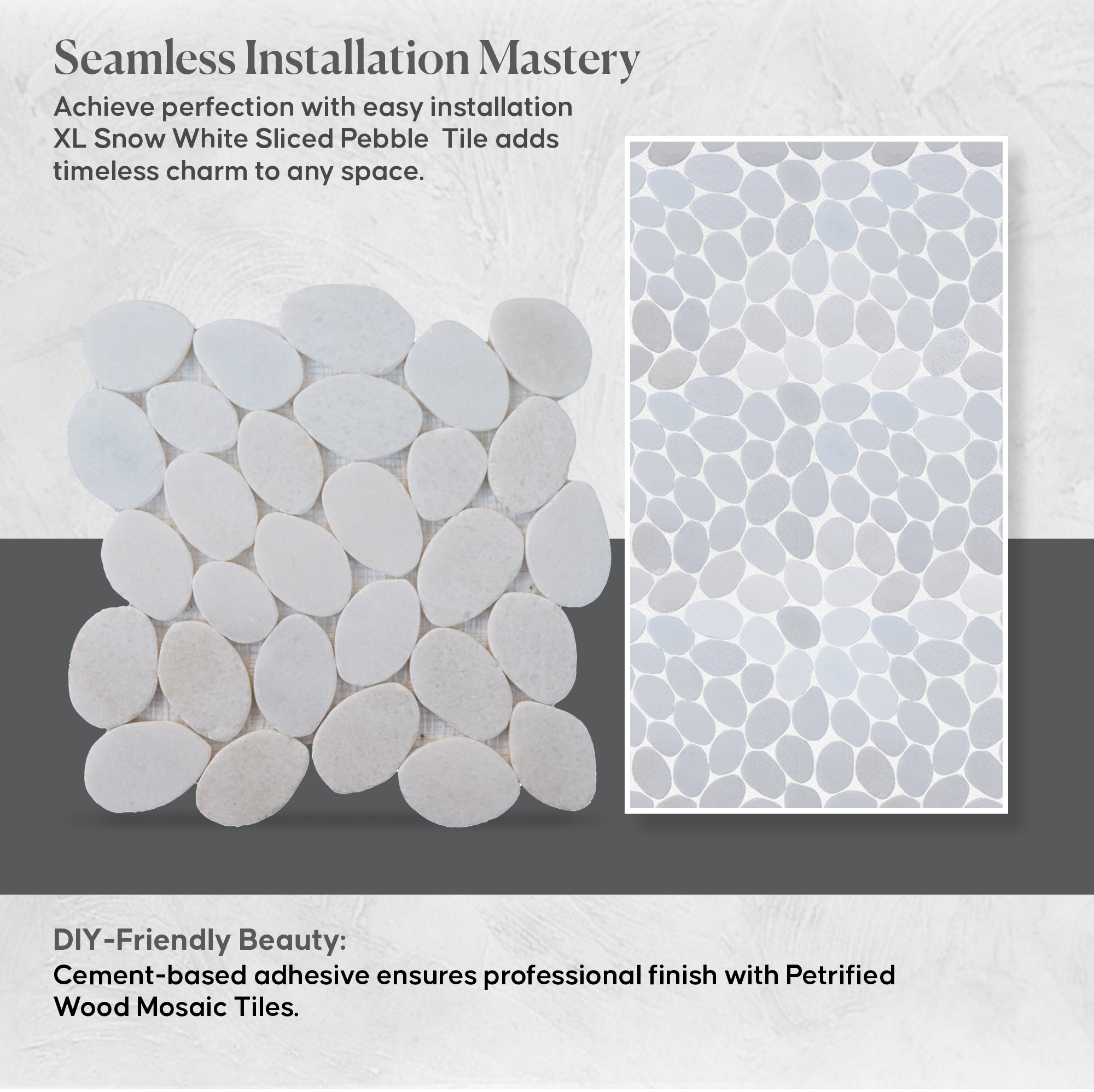 Xl Snow White Sliced Pebble Mosaic Wall & Floor Tile | 5 Tiles per case