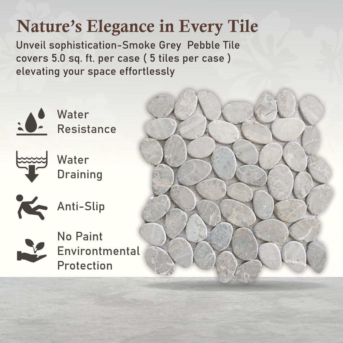 Smoke Grey Sliced Pebble Mosaic Wall & Floor Tile | 5 Tiles per case