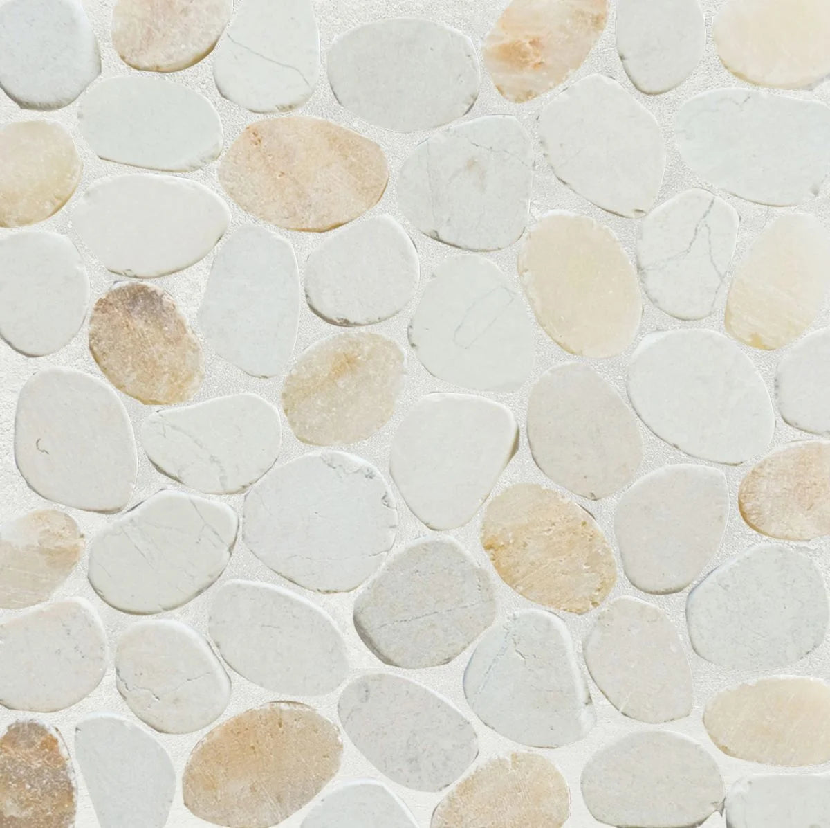 oyster sliced pebble tile sample with grout