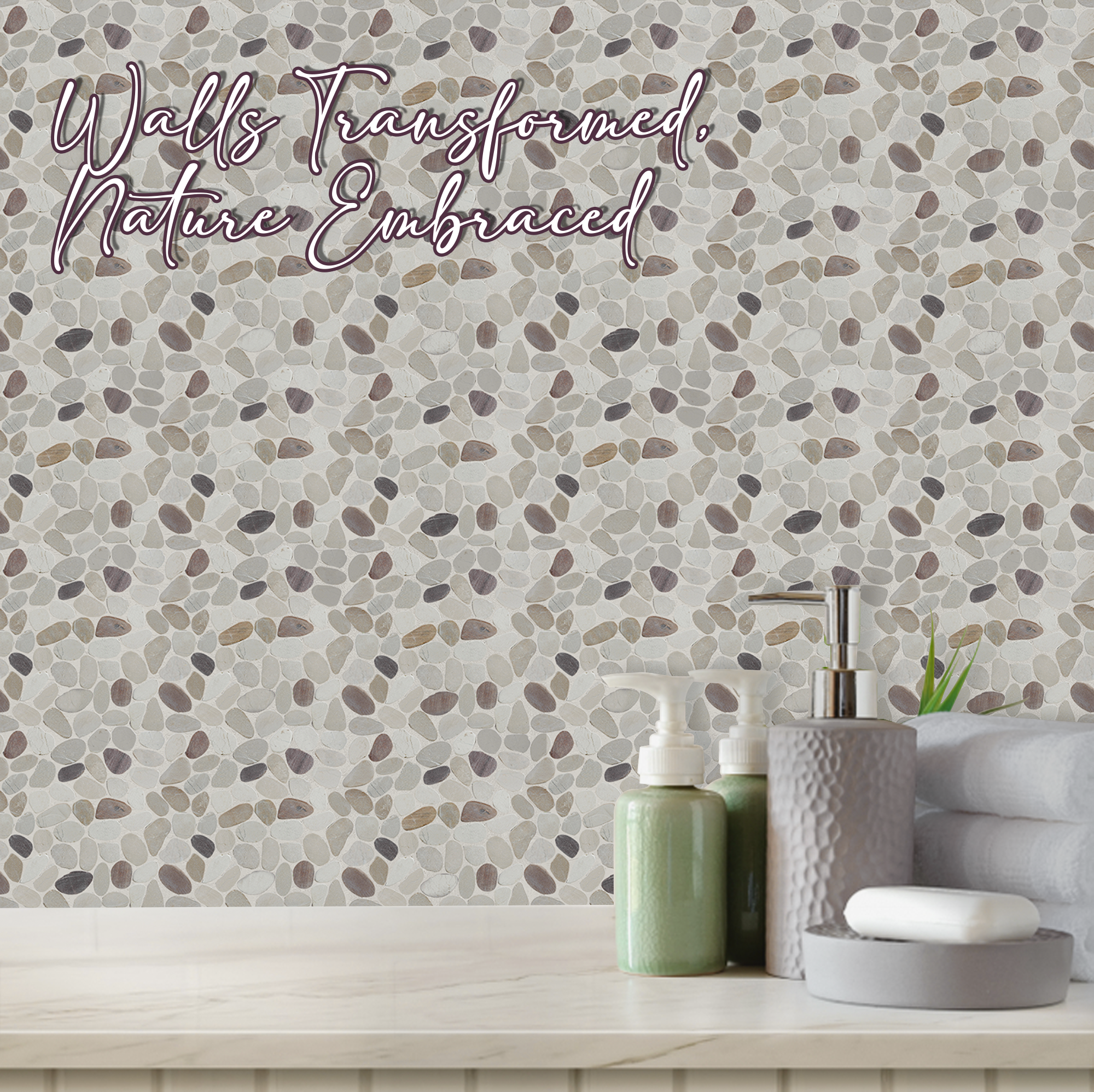 Cherry Sliced Pebble Mosaic Wall & Floor Tile | 5 Tiles per case