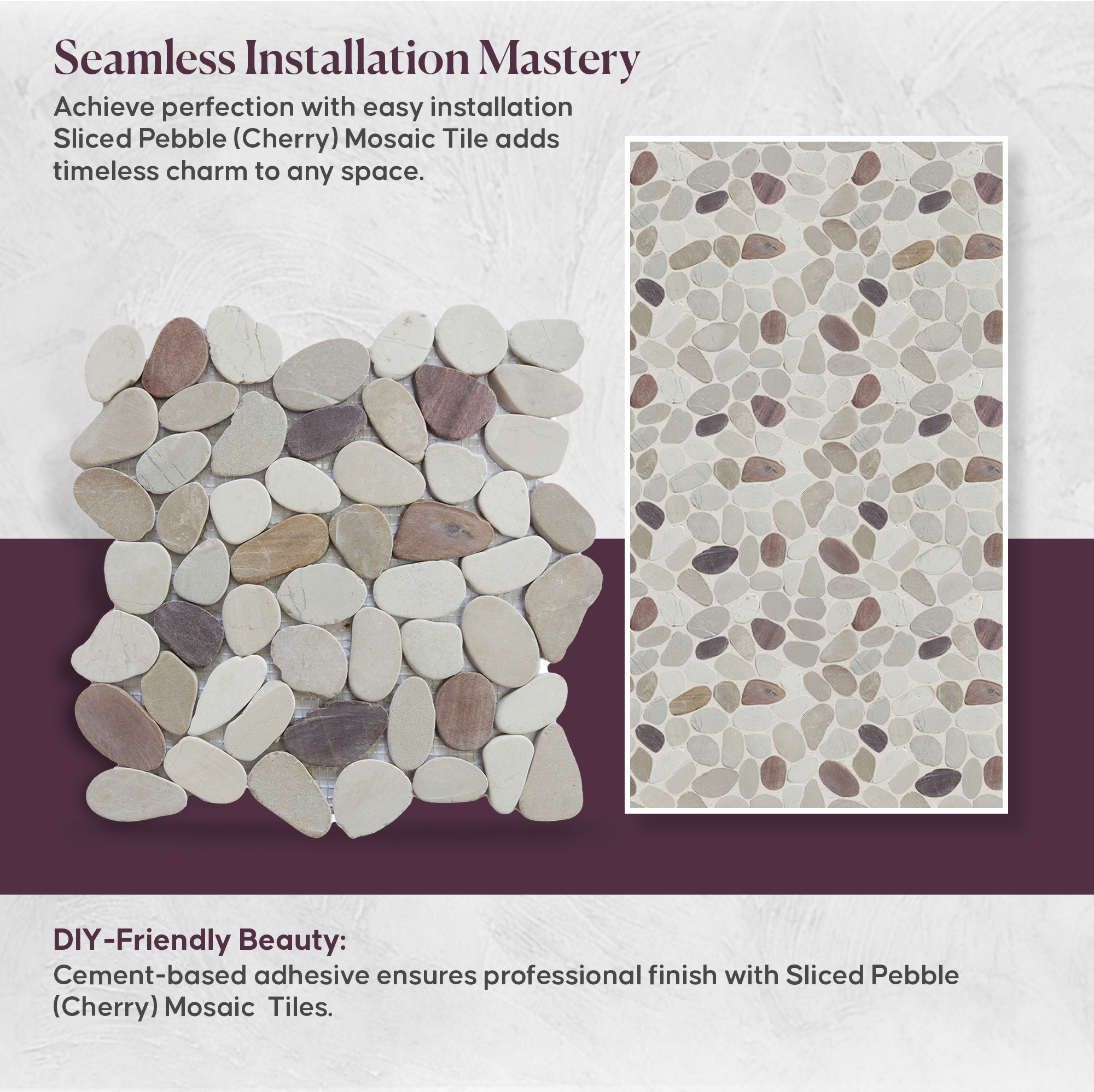 Random Stone Mosaic Tiles, Cherry Sliced Pebble Wall & Floor Tile