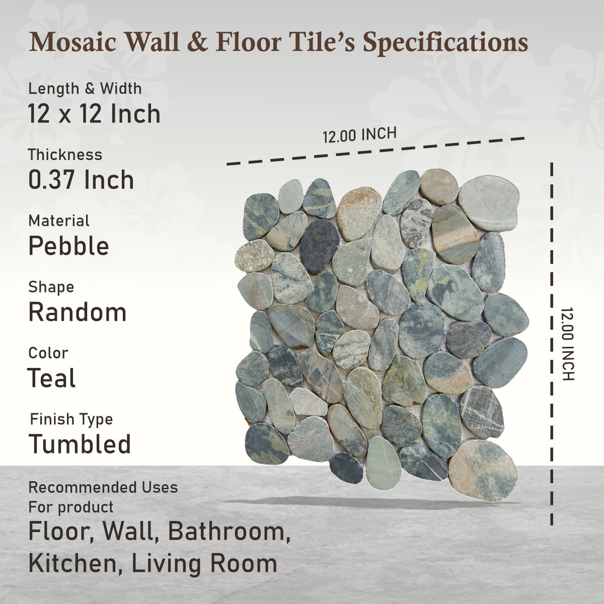 Teal Blue Pebble Mosaic Tile, Sliced Mosaic Wall & Floor Tile