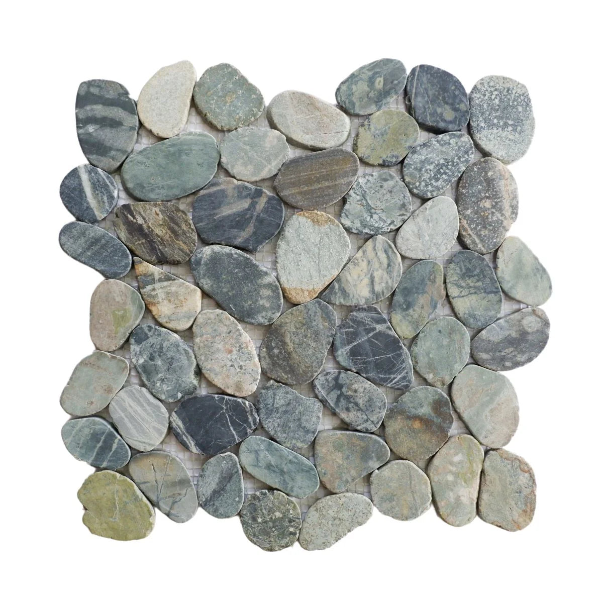 teal blue pebble tile sample without grout