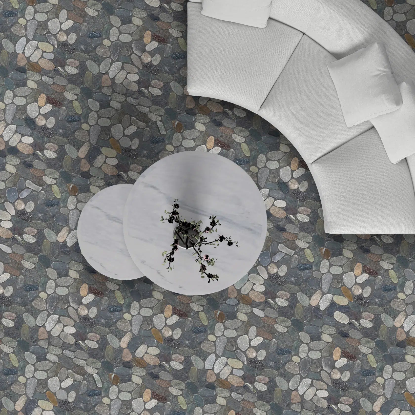 Oval Toba Sliced Pebble Mosaic Wall & Floor Tile | 5 Tiles per case