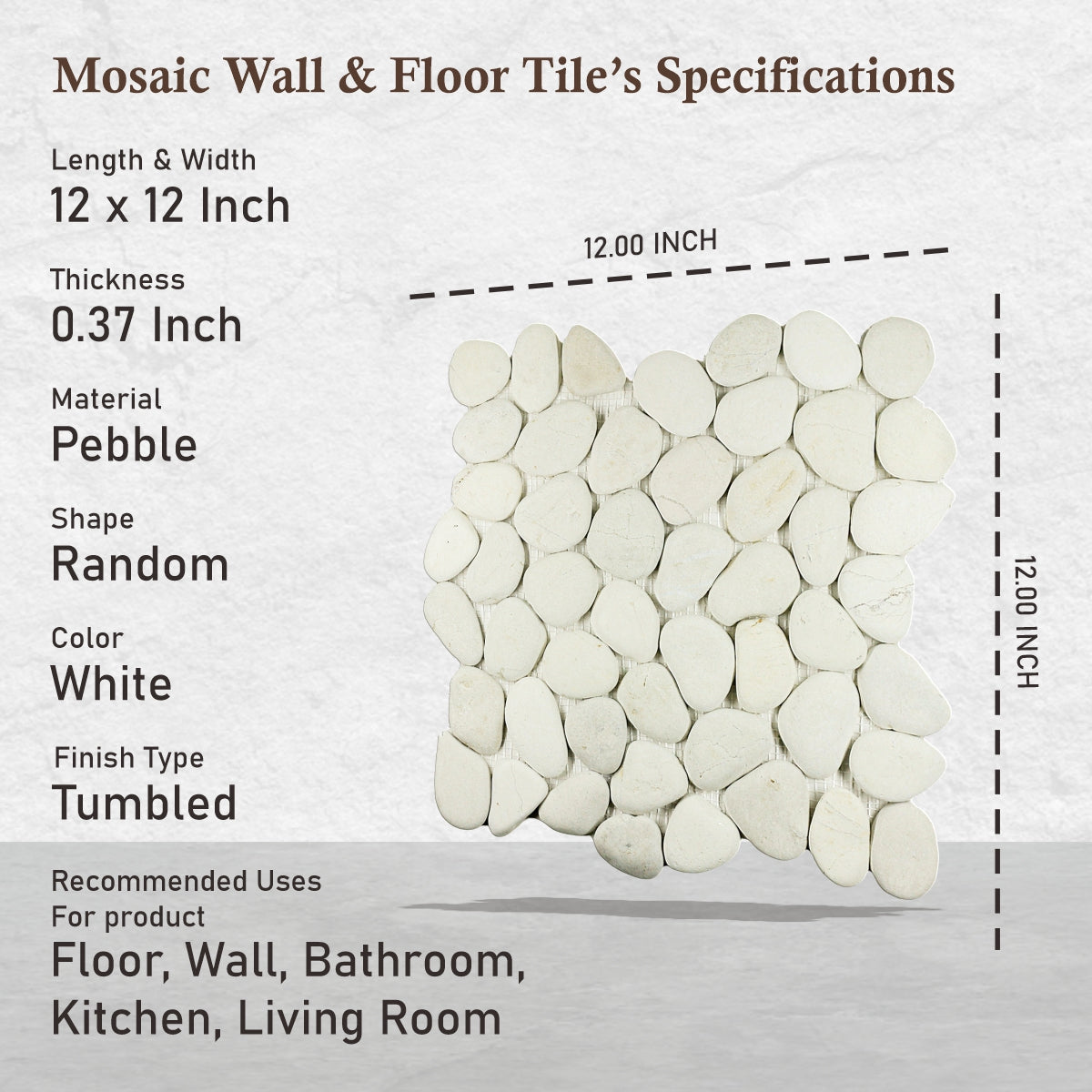 WHITE Pebble Mosaic Tile For Wall and Floor | 5 Tiles per case