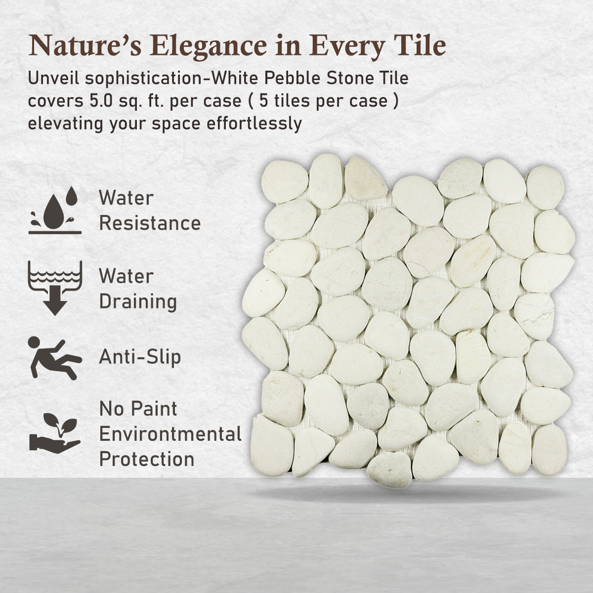 WHITE Pebble Mosaic Tile For Wall and Floor | 5 Tiles per case