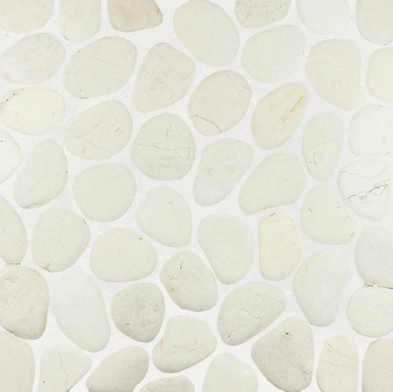 white pebble tile sample close up with grout