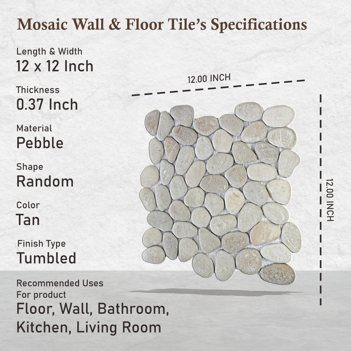 Tan Pebble Mosaic Tile For Wall and Floor | 5 Tiles per case