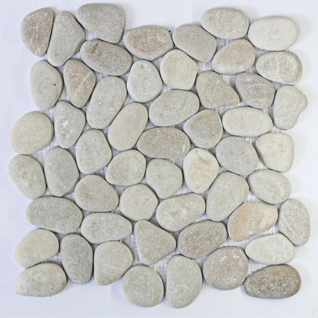 Tan pebble tile sample without grout