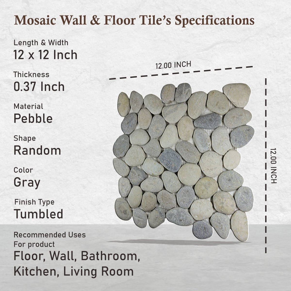 Grey Pebble Mosaic Tile For Wall and Floor | 5 Tiles per case