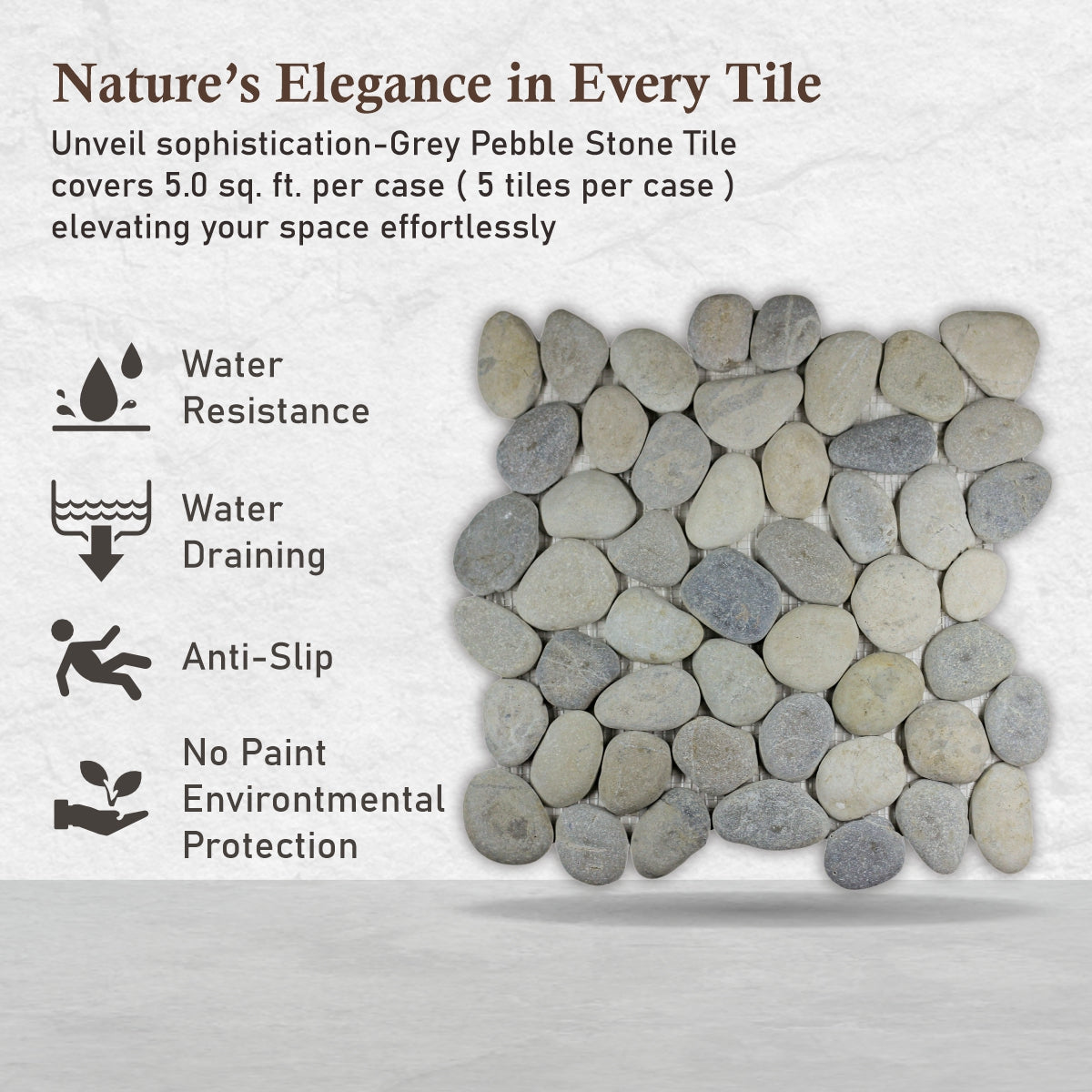 Grey Pebble Mosaic Tile For Wall and Floor | 5 Tiles per case