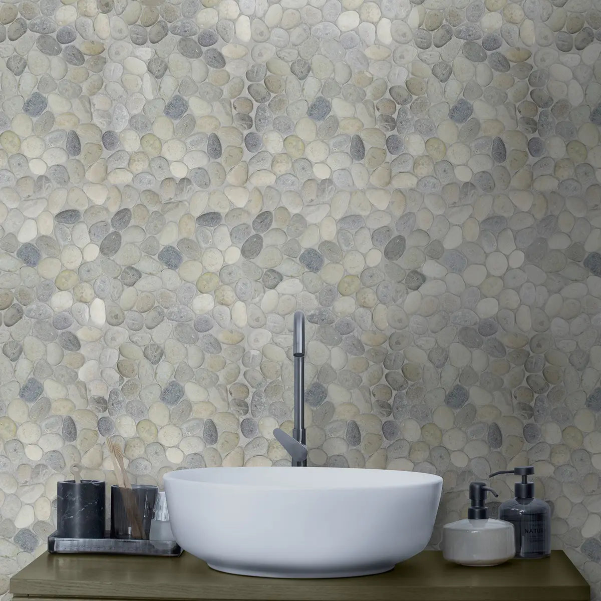 Pebble Grey Stone Mosaic Tiles, Natural Stone Floor Tile