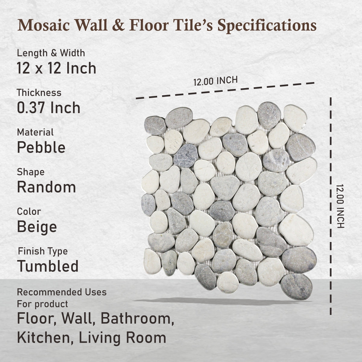 Pebble Stone Mosaic Tiles, Misty Pebble Mosaic Tile