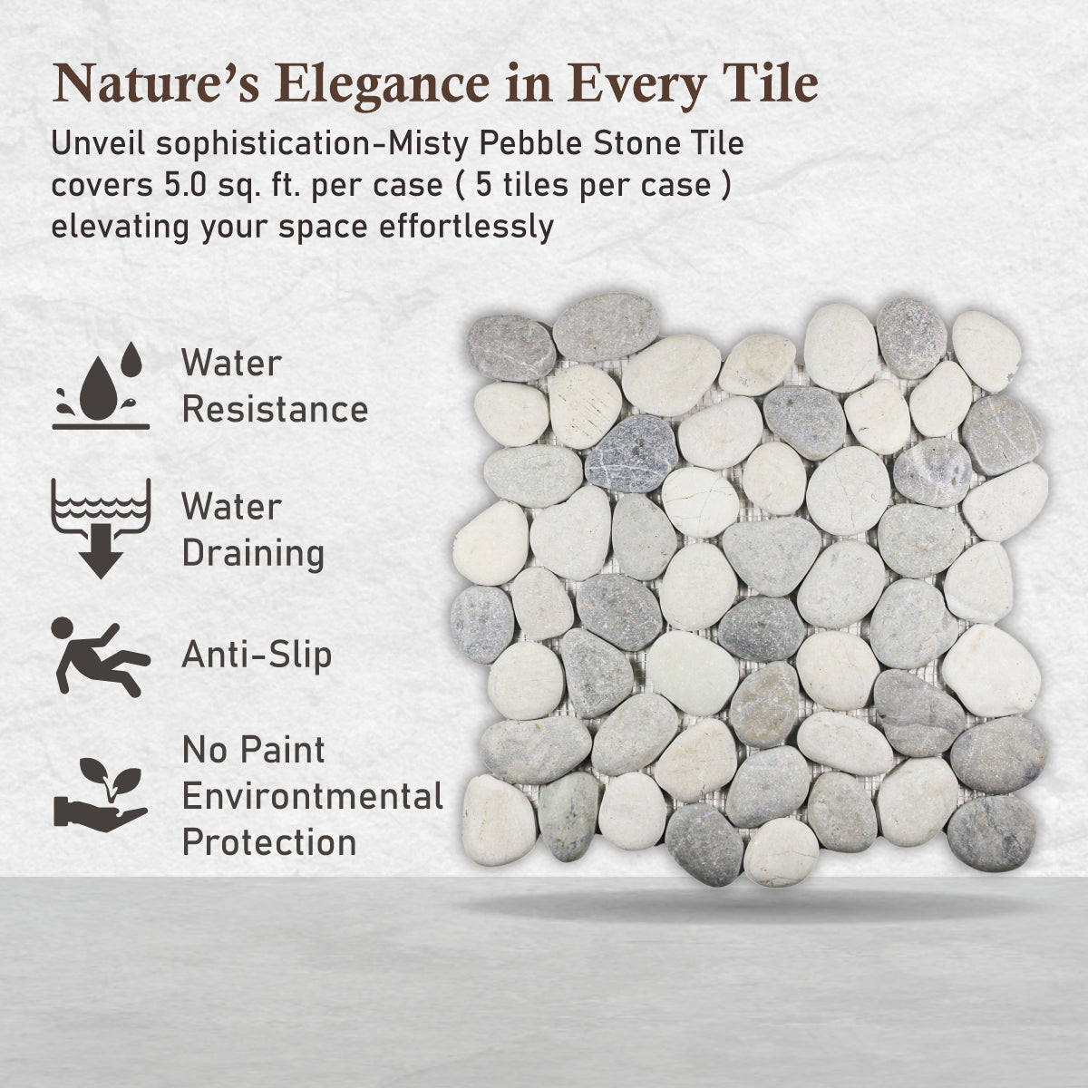 Misty Pebble Mosaic Tile For Wall and Floor | 5 Tiles per case