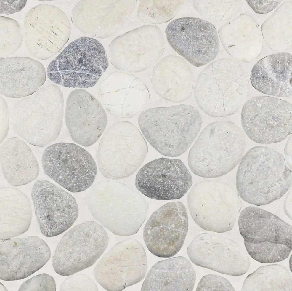 Misty Pebble tile sample close up with grout