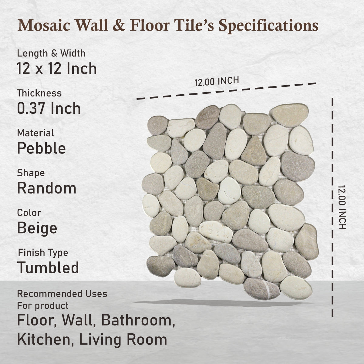 Pebble Mosaic Tile for Wall, Seasalt Pebble Stone Mosaic Tiles