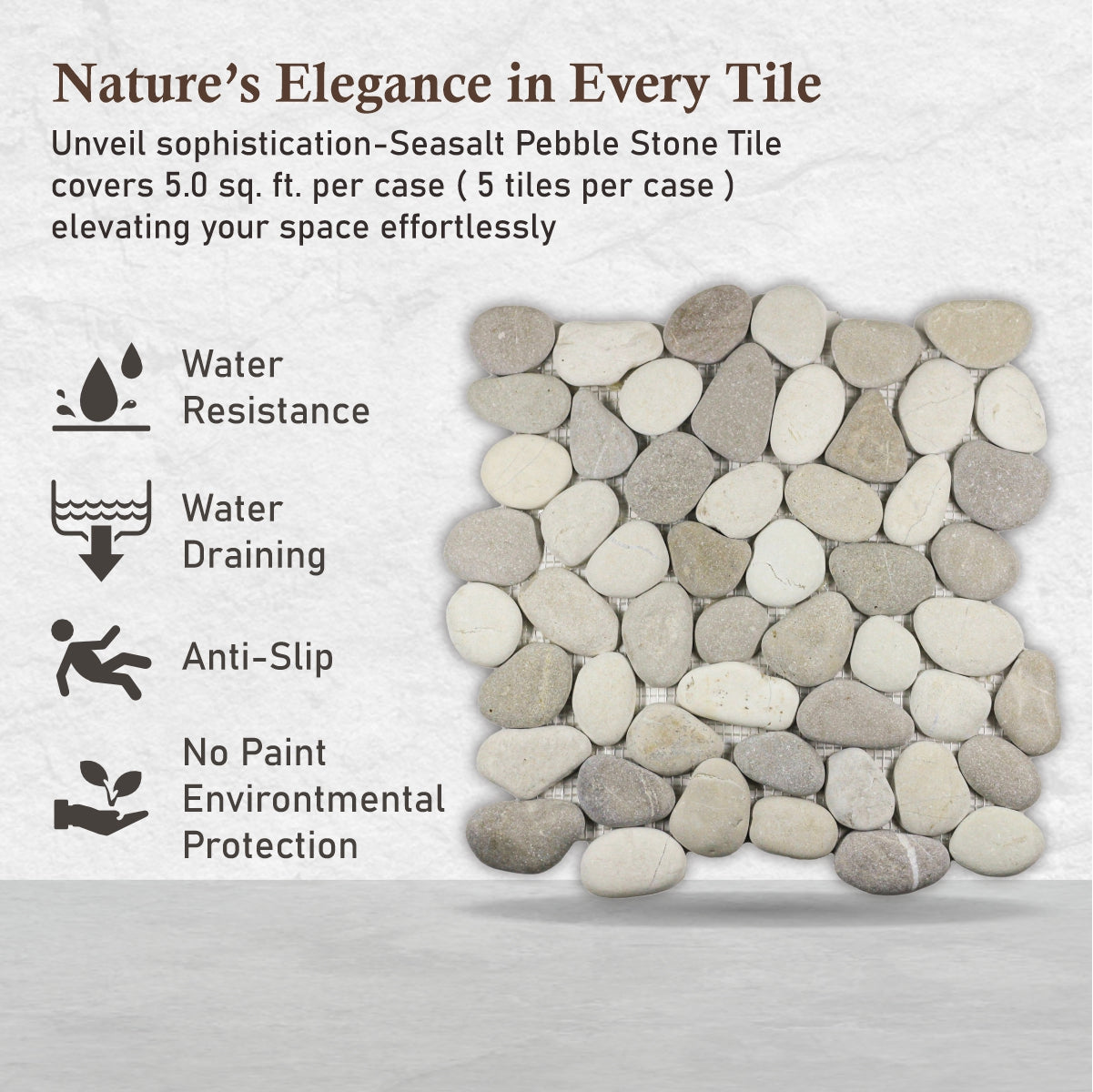 Pebble Mosaic Tile for Wall, Seasalt Pebble Stone Mosaic Tiles