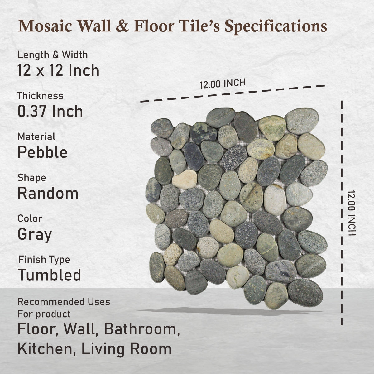 Pebble Mosaic Tile, Earthy Pebble Stone Mosaic Tiles