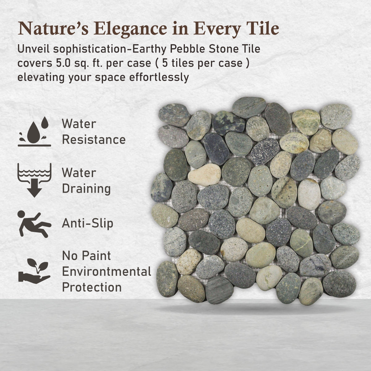 Pebble Mosaic Tile, Earthy Pebble Stone Mosaic Tiles