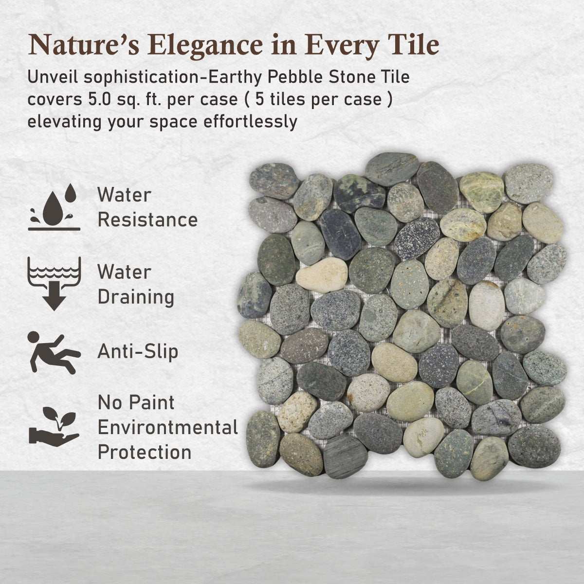 Earthy Pebble Mosaic Tile For Wall and Floor | 5 Tiles per case