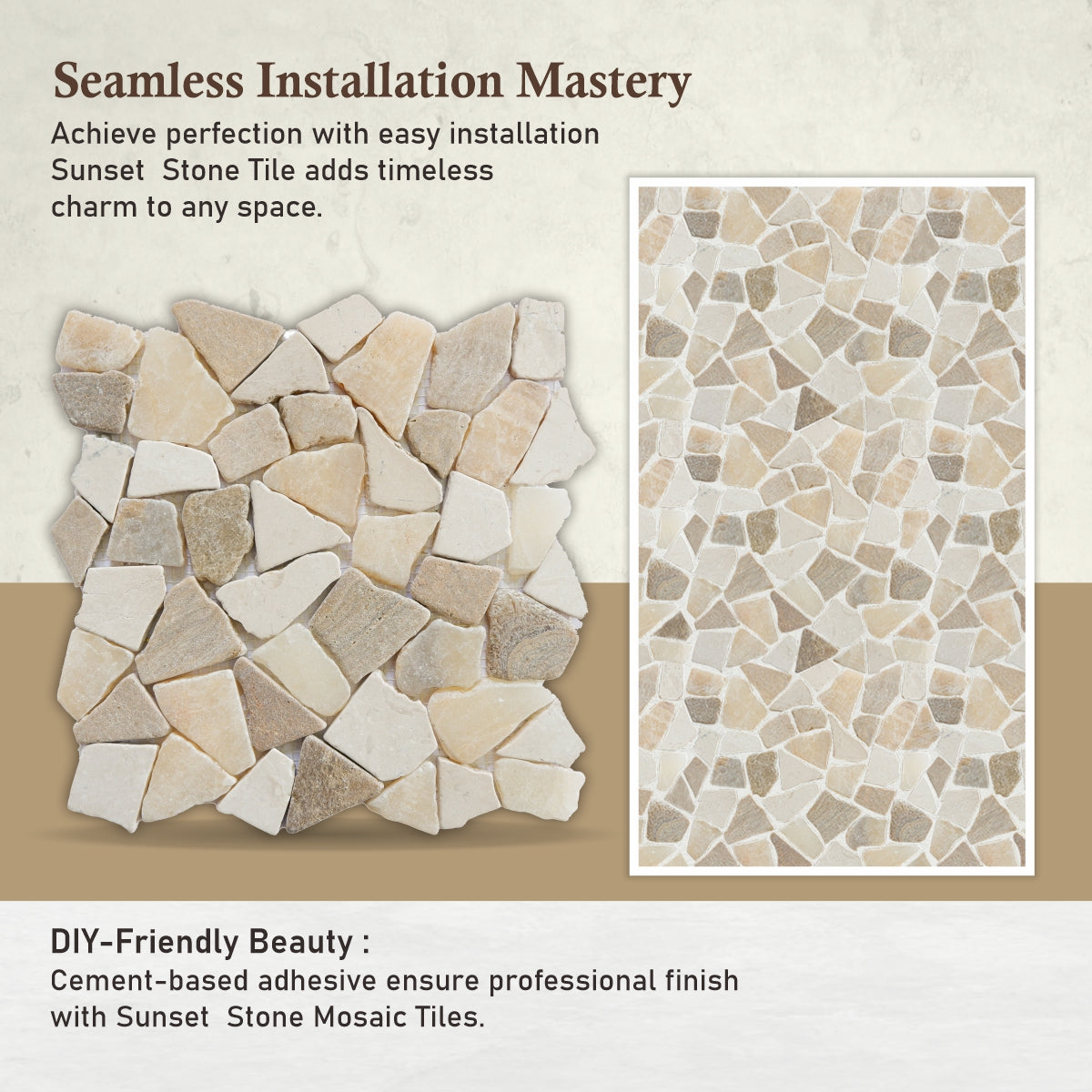 Natural Stone Mosaic Tiles, Sunset Random Mosaic Wall