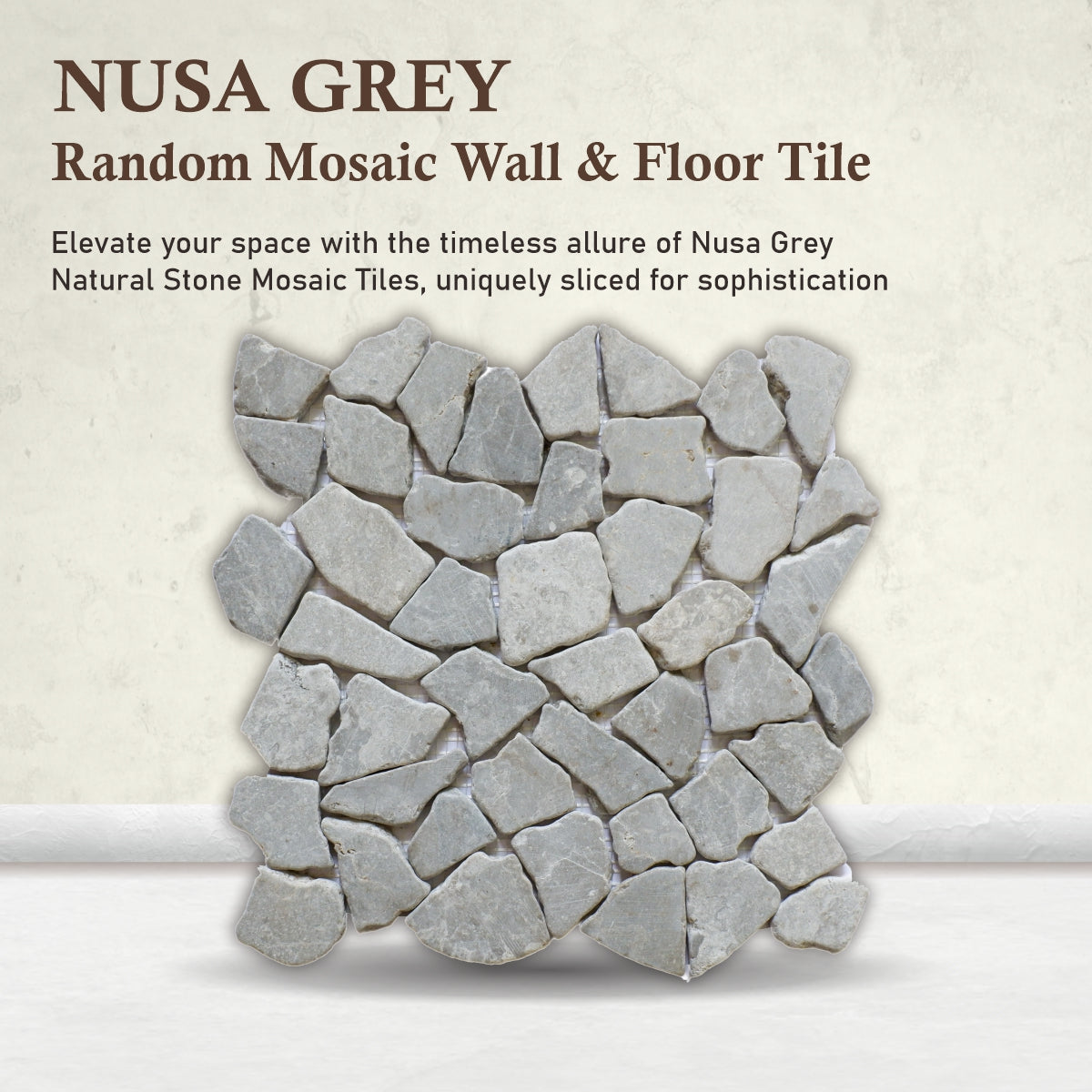 Nusa Grey Random Irregular Mosaic Tile for Wall and Floor | 5 Tiles per case