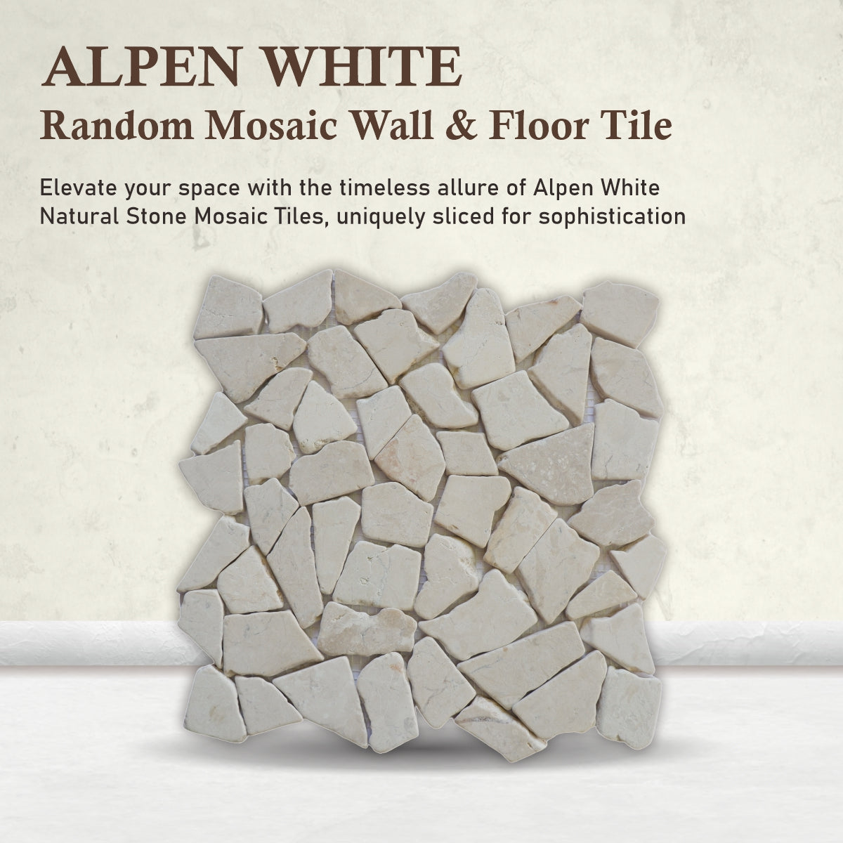 Alpen White Random Irregular Mosaic Tile for Wall and Floor | 5 Tiles per case