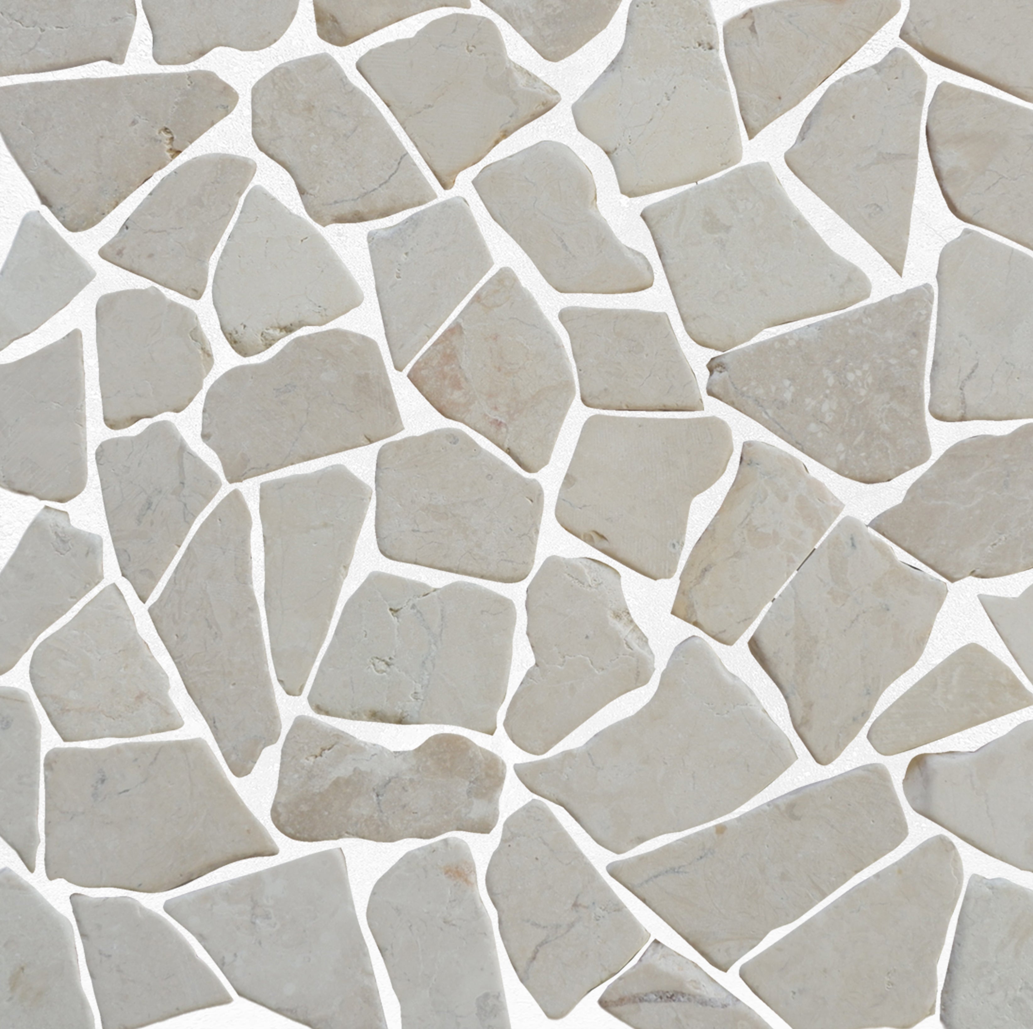 Alpen white random tile sample close up with grout