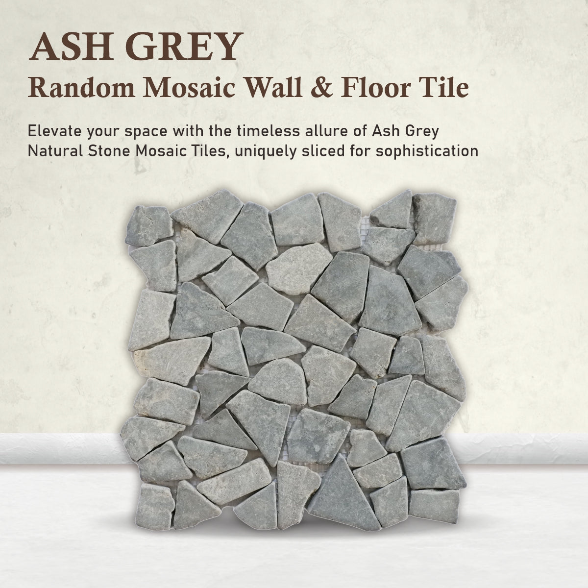 Ash Grey Mosaic Tile for Wall and Floor, Random Mosaic Bathroom Tiles