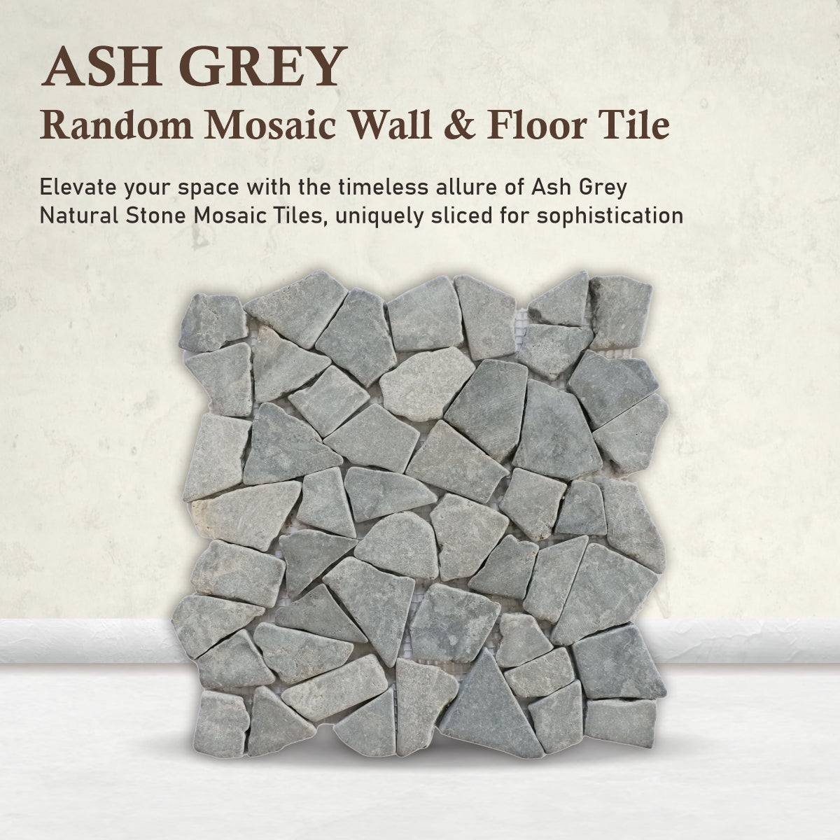 Ash Grey Random Irregular Mosaic Tile for Wall and Floor | 5 Tiles per case